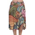 Multicolored Flower Decor Flowers Patterns Leaves Colorful Velvet Flared Midi Skirt