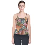 Multicolored Flower Decor Flowers Patterns Leaves Colorful Velvet Spaghetti Strap Top