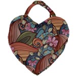 Multicolored Flower Decor Flowers Patterns Leaves Colorful Giant Heart Shaped Tote