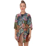 Multicolored Flower Decor Flowers Patterns Leaves Colorful Half Sleeve Chiffon Kimono