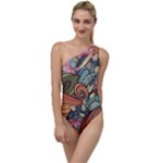 Multicolored Flower Decor Flowers Patterns Leaves Colorful To One Side Swimsuit