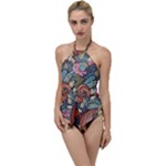 Multicolored Flower Decor Flowers Patterns Leaves Colorful Go with the Flow One Piece Swimsuit