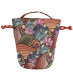 Multicolored Flower Decor Flowers Patterns Leaves Colorful Drawstring Bucket Bag