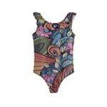 Multicolored Flower Decor Flowers Patterns Leaves Colorful Kids  Frill Swimsuit