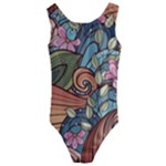 Multicolored Flower Decor Flowers Patterns Leaves Colorful Kids  Cut-Out Back One Piece Swimsuit