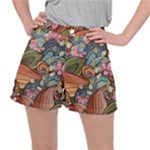 Multicolored Flower Decor Flowers Patterns Leaves Colorful Women s Ripstop Shorts