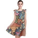 Multicolored Flower Decor Flowers Patterns Leaves Colorful Tie Up Tunic Dress