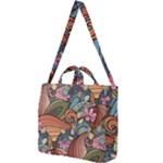 Multicolored Flower Decor Flowers Patterns Leaves Colorful Square Shoulder Tote Bag