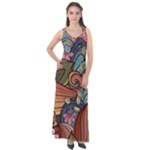 Multicolored Flower Decor Flowers Patterns Leaves Colorful Sleeveless Velour Maxi Dress