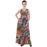 Multicolored Flower Decor Flowers Patterns Leaves Colorful Empire Waist Velour Maxi Dress