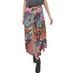 Multicolored Flower Decor Flowers Patterns Leaves Colorful Velour Split Maxi Skirt