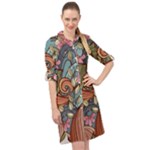 Multicolored Flower Decor Flowers Patterns Leaves Colorful Long Sleeve Mini Shirt Dress