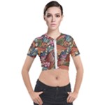 Multicolored Flower Decor Flowers Patterns Leaves Colorful Short Sleeve Cropped Jacket