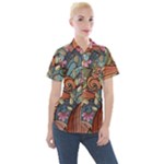 Multicolored Flower Decor Flowers Patterns Leaves Colorful Women s Short Sleeve Pocket Shirt