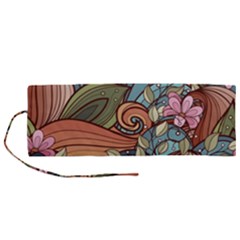 Multicolored Flower Decor Flowers Patterns Leaves Colorful Roll Up Canvas Pencil Holder (M) from ArtsNow.com