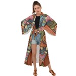 Multicolored Flower Decor Flowers Patterns Leaves Colorful Maxi Kimono