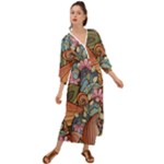 Multicolored Flower Decor Flowers Patterns Leaves Colorful Grecian Style  Maxi Dress