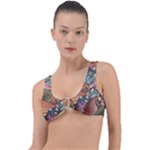 Multicolored Flower Decor Flowers Patterns Leaves Colorful Ring Detail Bikini Top