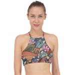 Multicolored Flower Decor Flowers Patterns Leaves Colorful Racer Front Bikini Top