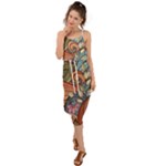 Multicolored Flower Decor Flowers Patterns Leaves Colorful Waist Tie Cover Up Chiffon Dress