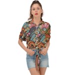 Multicolored Flower Decor Flowers Patterns Leaves Colorful Tie Front Shirt 