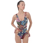 Multicolored Flower Decor Flowers Patterns Leaves Colorful Side Cut Out Swimsuit