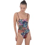 Multicolored Flower Decor Flowers Patterns Leaves Colorful Tie Strap One Piece Swimsuit