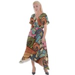 Multicolored Flower Decor Flowers Patterns Leaves Colorful Cross Front Sharkbite Hem Maxi Dress