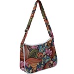 Multicolored Flower Decor Flowers Patterns Leaves Colorful Zip Up Shoulder Bag