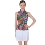 Multicolored Flower Decor Flowers Patterns Leaves Colorful Women s Sleeveless Polo Tee