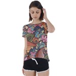 Multicolored Flower Decor Flowers Patterns Leaves Colorful Short Sleeve Open Back Tee