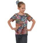 Multicolored Flower Decor Flowers Patterns Leaves Colorful Kids  Mesh Piece Tee