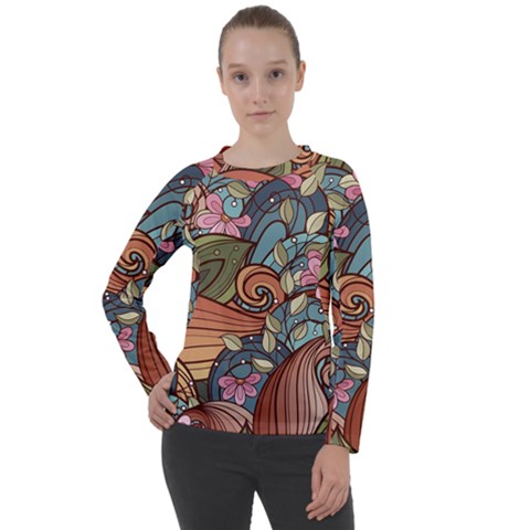 Multicolored Flower Decor Flowers Patterns Leaves Colorful Women s Long Sleeve Raglan Tee from ArtsNow.com