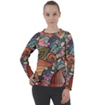 Multicolored Flower Decor Flowers Patterns Leaves Colorful Women s Long Sleeve Raglan Tee