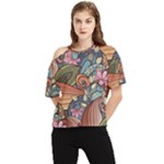 Multicolored Flower Decor Flowers Patterns Leaves Colorful One Shoulder Cut Out Tee