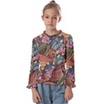 Multicolored Flower Decor Flowers Patterns Leaves Colorful Kids  Frill Detail Tee