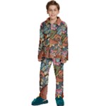 Multicolored Flower Decor Flowers Patterns Leaves Colorful Kids  Long Sleeve Velvet Pajamas Set