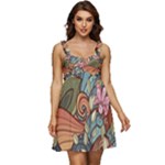 Multicolored Flower Decor Flowers Patterns Leaves Colorful Ruffle Strap Babydoll Chiffon Dress