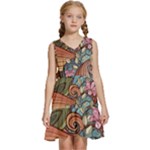 Multicolored Flower Decor Flowers Patterns Leaves Colorful Kids  Sleeveless Tiered Mini Dress