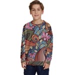 Multicolored Flower Decor Flowers Patterns Leaves Colorful Kids  Long Sleeve Jersey