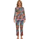 Multicolored Flower Decor Flowers Patterns Leaves Colorful Womens  Long Sleeve Lightweight Pajamas Set