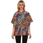 Multicolored Flower Decor Flowers Patterns Leaves Colorful Women s Batwing Button Up Shirt