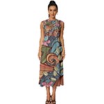 Multicolored Flower Decor Flowers Patterns Leaves Colorful Sleeveless Round Neck Midi Dress