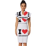 I love brandy Vintage Frill Sleeve V-Neck Bodycon Dress