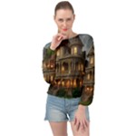Victorian House In The Woods Banded Bottom Chiffon Top
