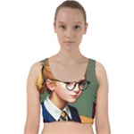 Schoolgirl With Glasses In School Uniform Velvet Racer Back Crop Top