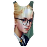 Schoolgirl With Glasses In School Uniform Kids  Cut-Out Back One Piece Swimsuit