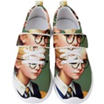 Schoolgirl With Glasses In School Uniform Men s Velcro Strap Shoes