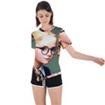 Schoolgirl With Glasses In School Uniform Asymmetrical Short Sleeve Sports Tee