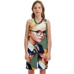 Schoolgirl With Glasses In School Uniform Kids  Basketball Mesh Set